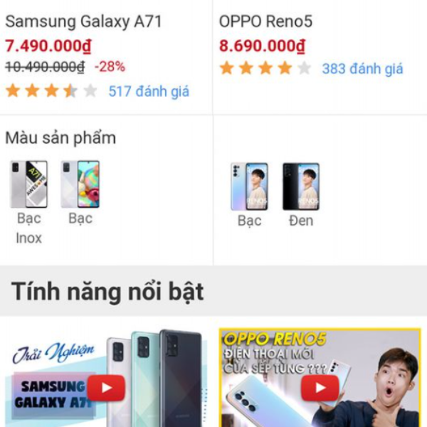 Nên chọn Samsung Galaxy A71 hay OPPO Reno 5 ai dùng rồi so sánh giúp em với?